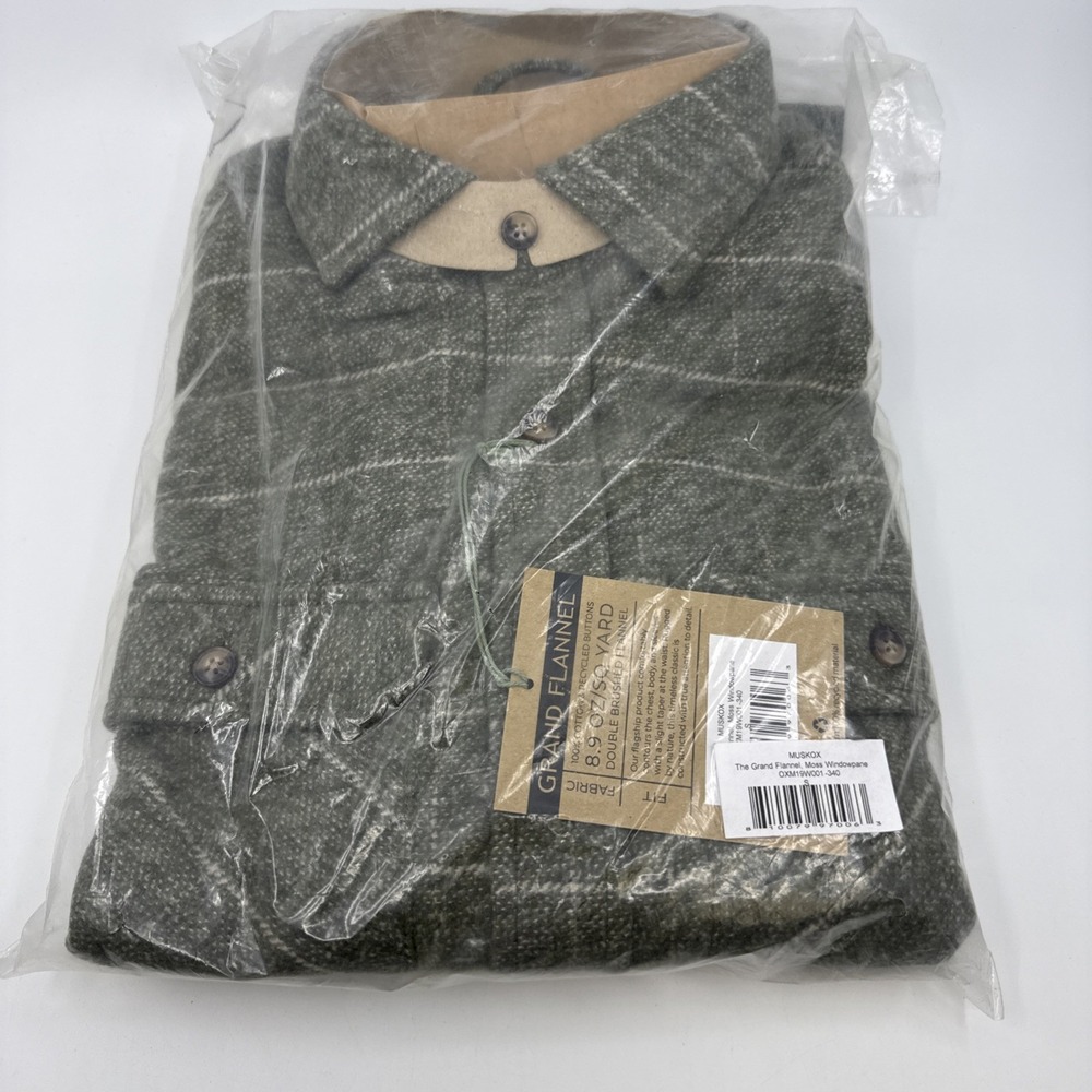 Musk Ox Mens Small The Grande Flannel Moss Windowpane 100% Cotton New With Tags - Picture 5 of 7